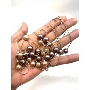 Vintage RMN Silver Tone Acrylic Beaded Necklace  Beige 34" B#6